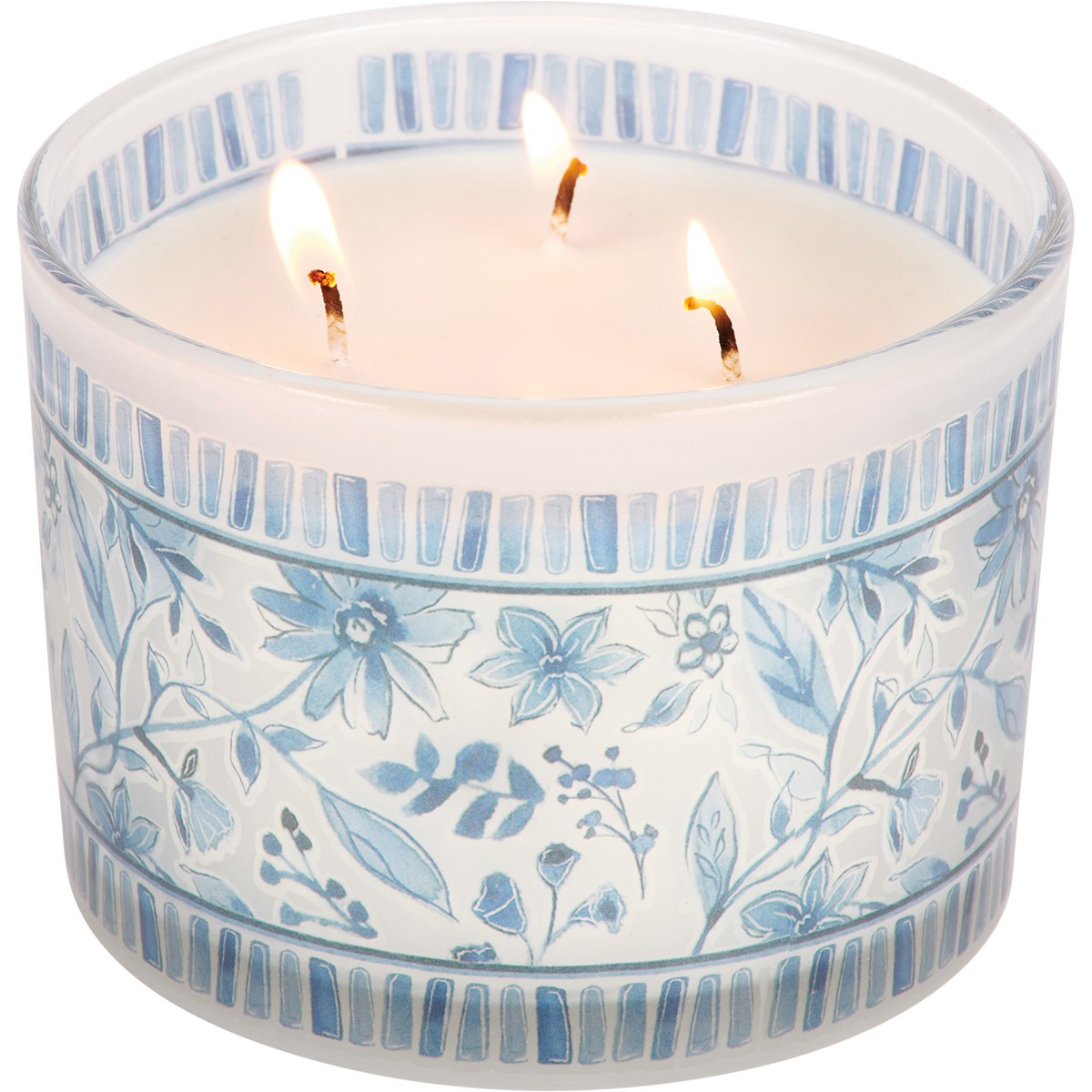Blue Florals Candle - Soy Wax, Glass, Cotton