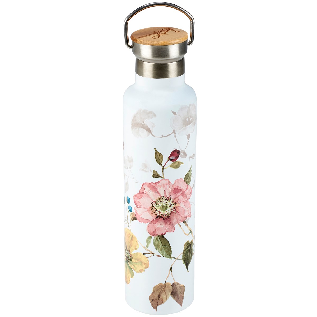 Florals Insulated Bottle - Stainless Steel, Bamboo