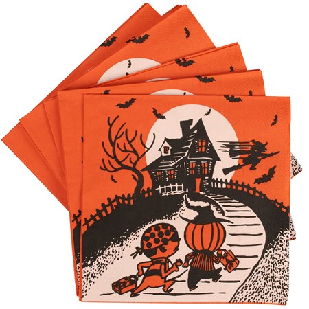 Vintage Themed Disposable Paper Plates - Set of 8 - Halloween Black Cat - 7  Inch Diameter from Primitives by Kathy - Cherryland Sales