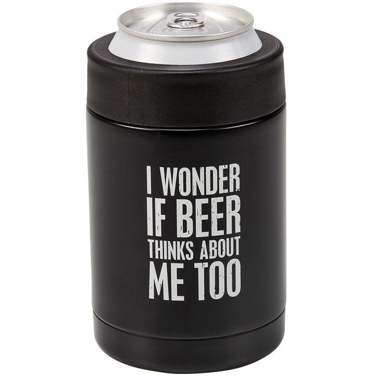 I Wonder If Beer Can Cooler - Stainless Steel, Plastic