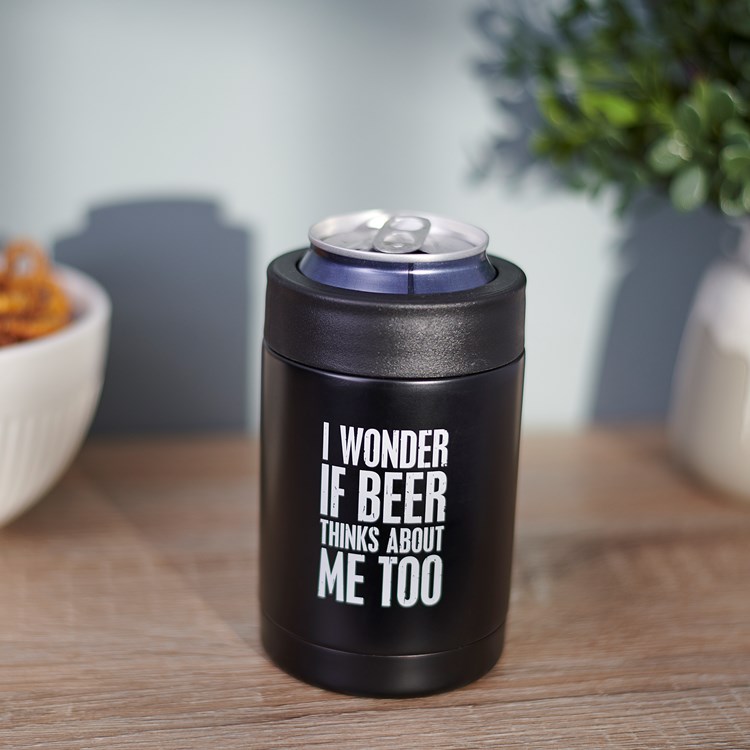 I Wonder If Beer Can Cooler - Stainless Steel, Plastic
