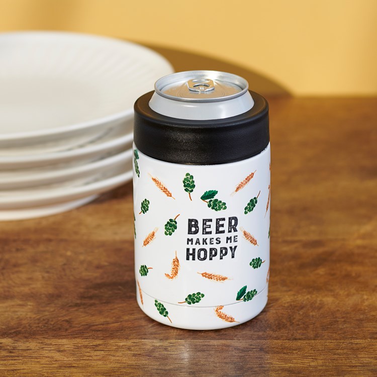 Beer Makes Me Hoppy Can Cooler - Metal, Plastic
