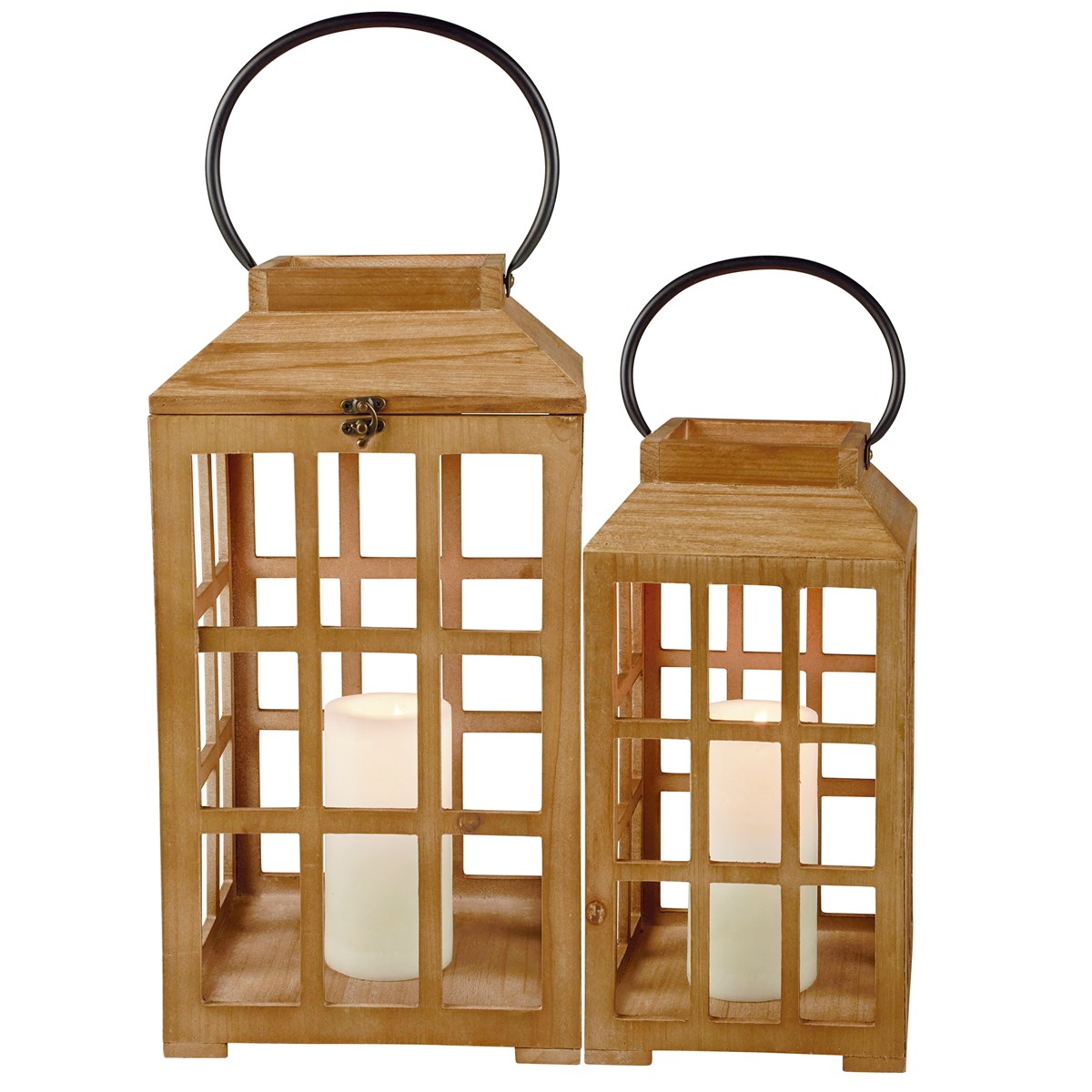 Wooden Lantern Set - Wood, Metal