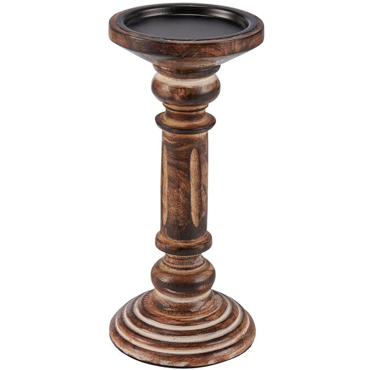 Tall Carved Candle Holder - Wood