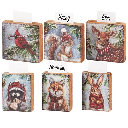 Winter Animal Place Card Holder Set - Wood, Paper