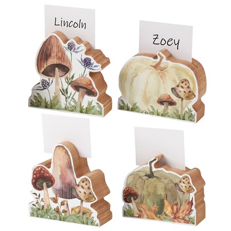 Fall Pumpkins Place Card Holder Set - Wood, Paper