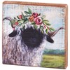 Floral Crown Sheep  Block Sign - Wood