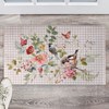 Chickadees And Gingham Rug - Polyester, PVC Skid-resistant backing