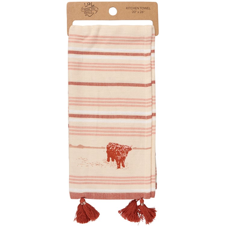 Highland Cow Striped Kitchen Towel - Cotton, Linen