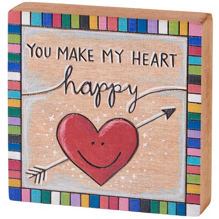 Heart Happy Block Sign - Wood