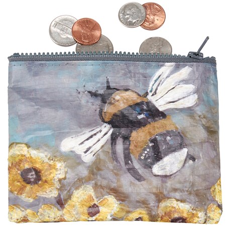 Bee Zipper Wallet - Post-Consumer Material, Plastic, Metal