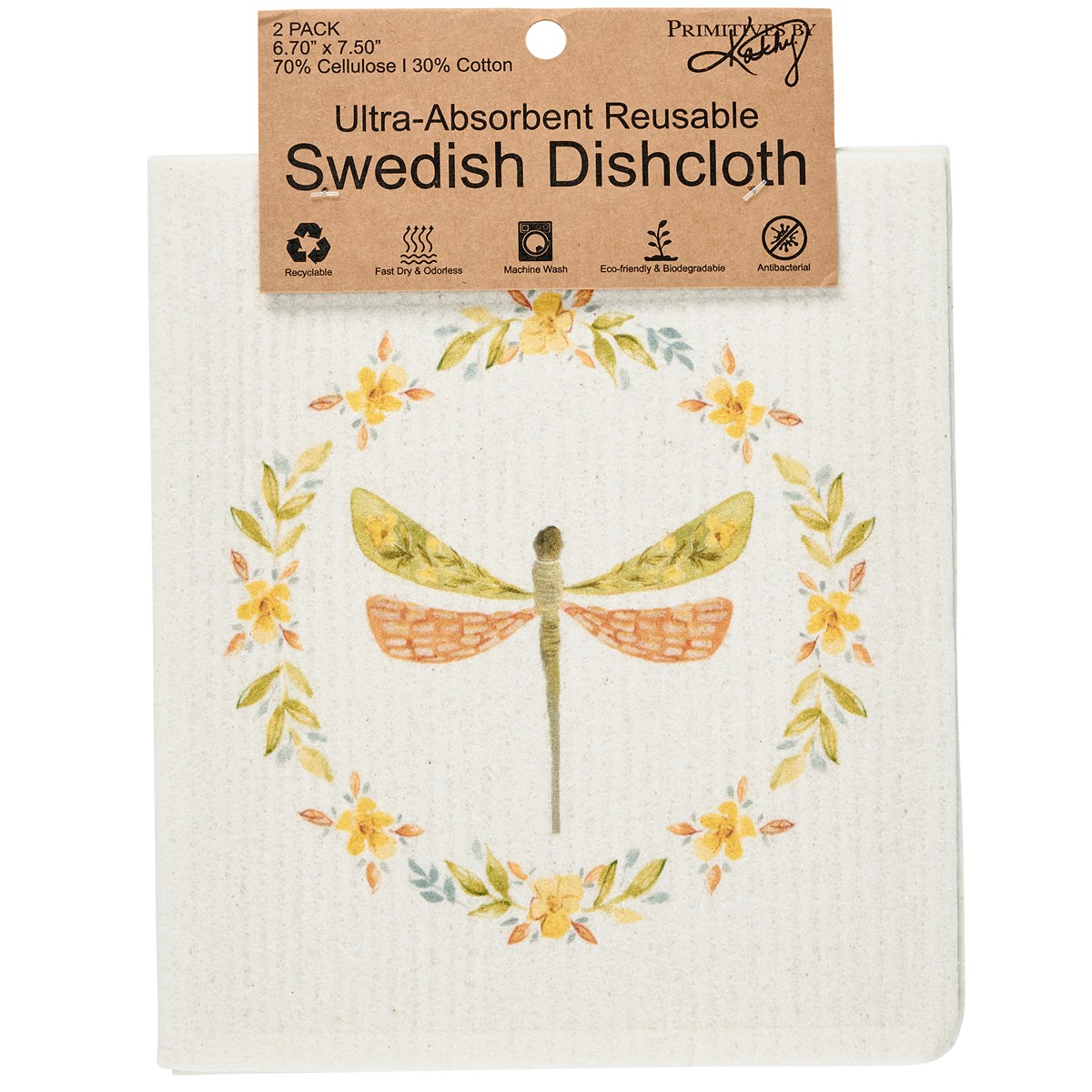 Dragonfly Swedish Dishcloth Set - Cellulose, Cotton