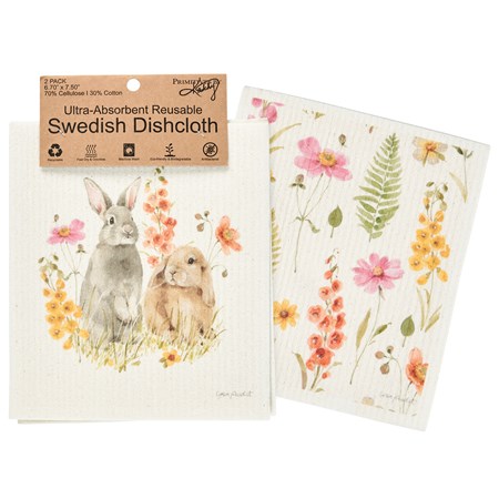 Flower Bunnies Swedish Dishcloth Set - Cellulose, Cotton