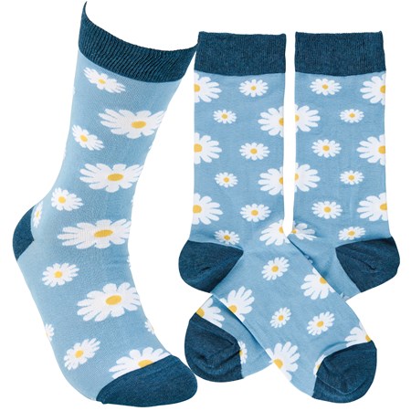 Blue Daisy Socks - Cotton, Nylon, Spandex