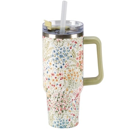 Mixed Floral Travel Mug - Stainless Steel, Plastic