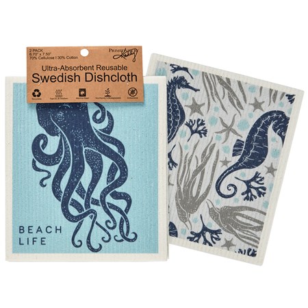 Sea Creatures Swedish Dishcloth Set - Cellulose, Cotton