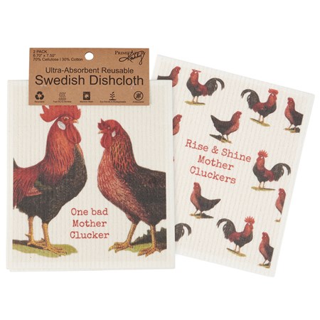 Chickens Swedish Dishcloth Set - Cellulose, Cotton