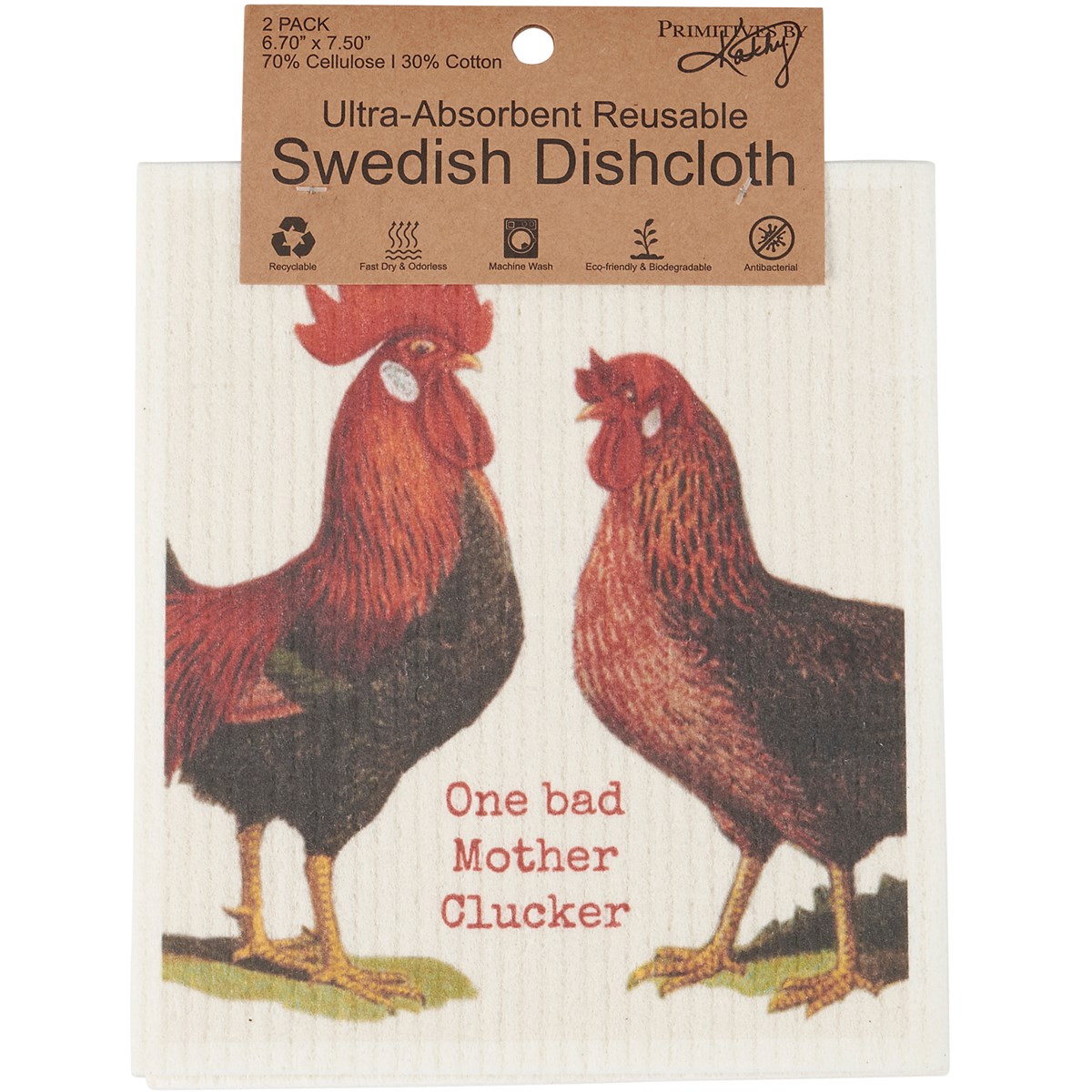 Chickens Swedish Dishcloth Set - Cellulose, Cotton