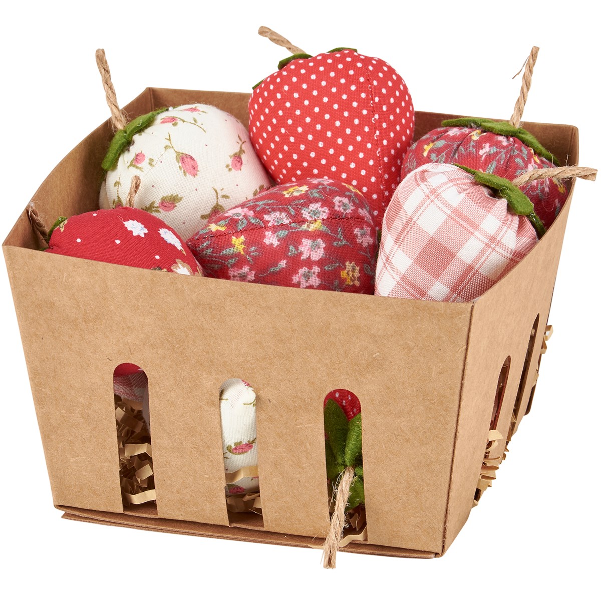 Fabric Strawberries In Basket  - Cotton, Jute, Felt
