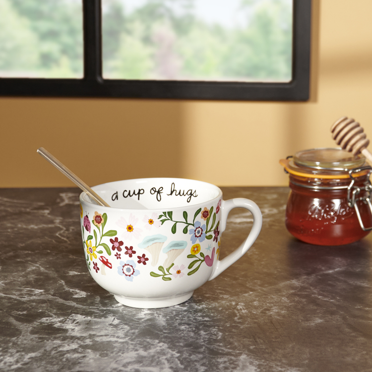 Tazza In Gres Primitives By Kathy 'Livin' On Zumpkin Spice And A Prayer' - Colore Bianco E Arancione