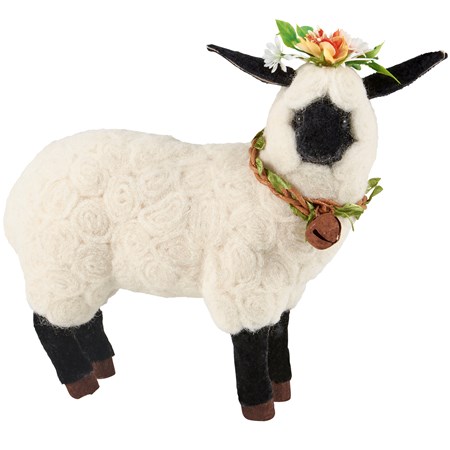 Floral Sheep Sitter - Foam, Polyester, Plastic, Paper, Wire