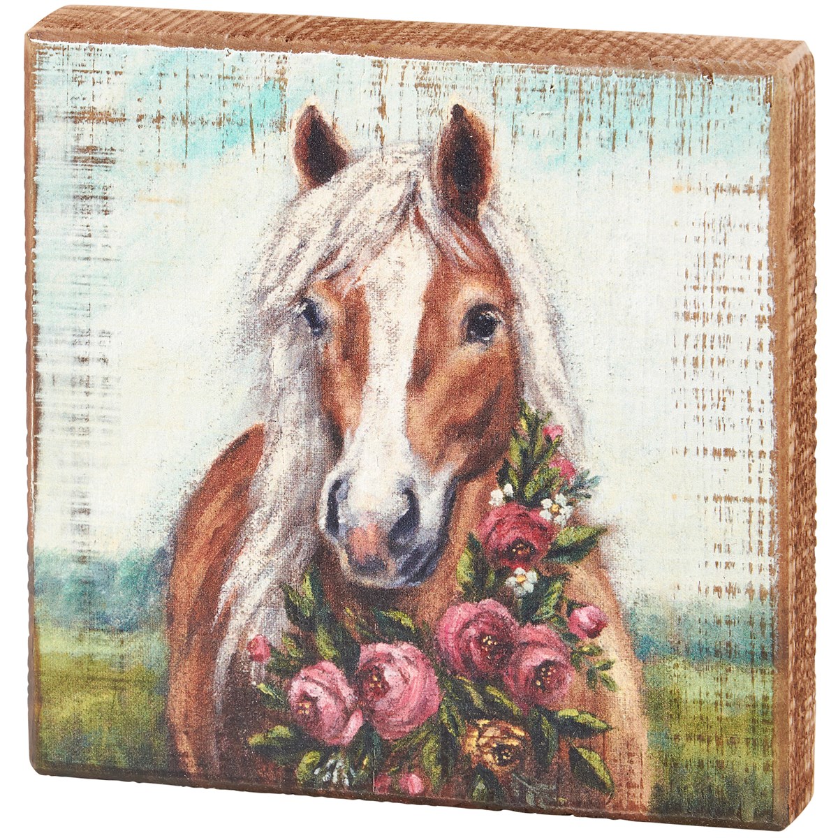 Floral Pony Block Sign - Wood