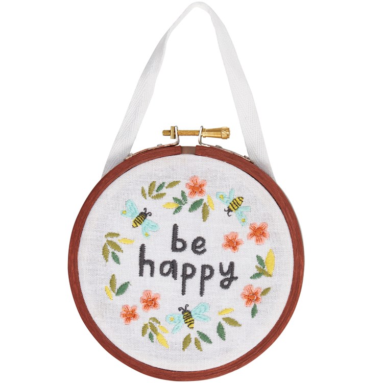 Be Happy Hoop - Cotton, Linen, Wood, Metal