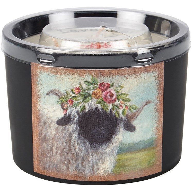 Floral Crown Sheep Candle - Soy Wax, Glass, Cotton