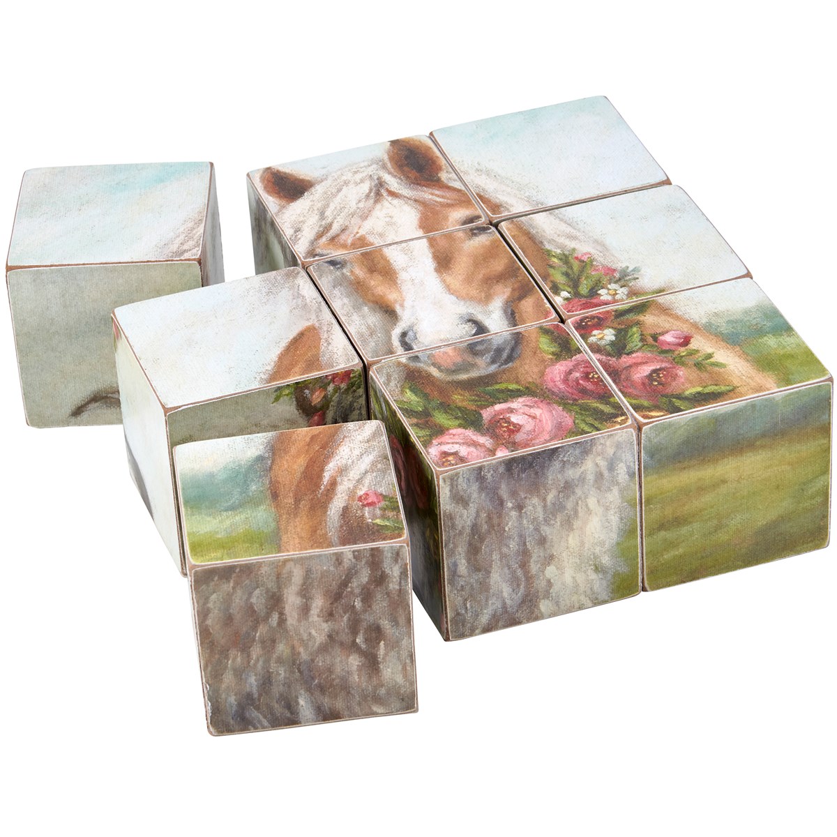 Floral Animal Block Puzzle - Wood, Paper, Jute