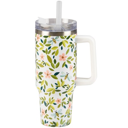 Flowers And Bees Travel Mug - Stainless Steel, Plastic