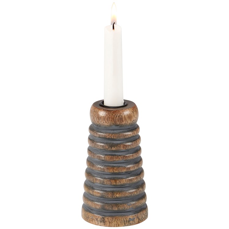 Ribbed Cone Candle Holder - Wood
