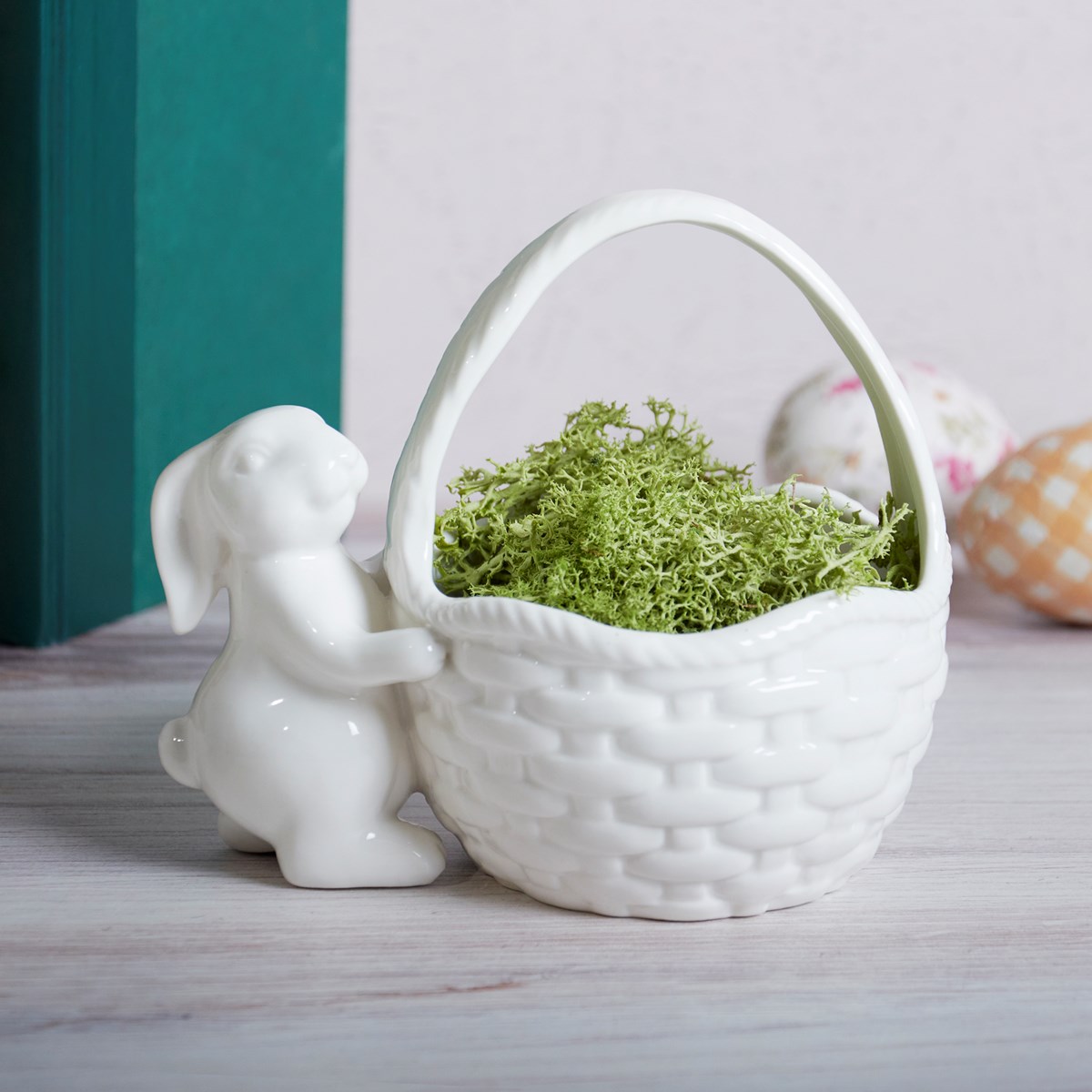 Bunny Basket Figurine - Stoneware