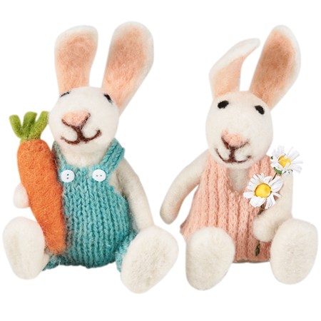 Bunny Couple Critter Set - Wool, Polyester, Foam, Wire, Plastic
