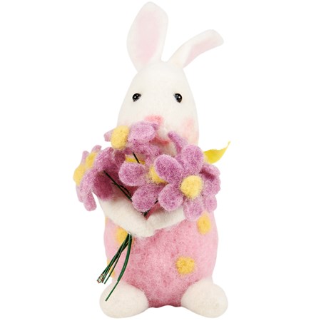 Bunny With Bouquet Critter - Wool, Polyester, Foam, Plastic