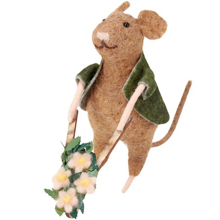 Gardening Mouse Critter - Wool, Polyester, Foam, Wood, Plastic