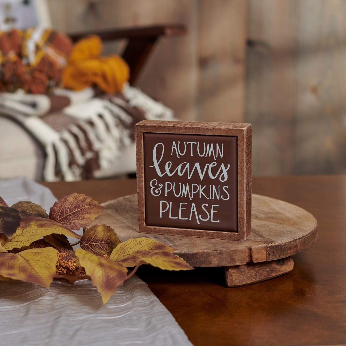 Autumn Leaves Box Sign Mini - Wood