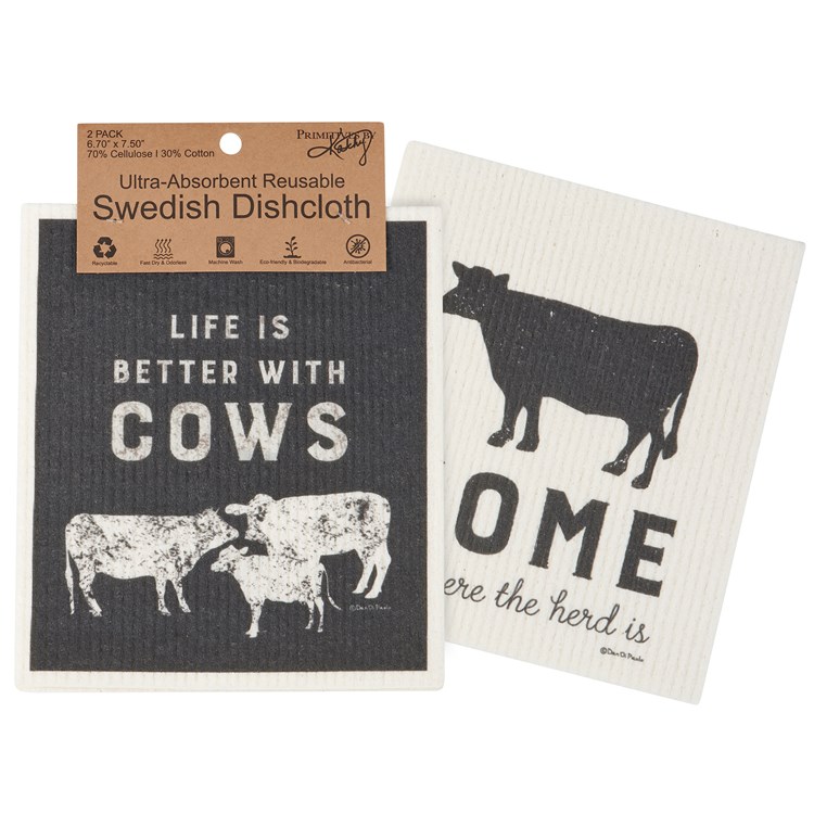 Cows Swedish Dishcloth Set - Cellulose, Cotton
