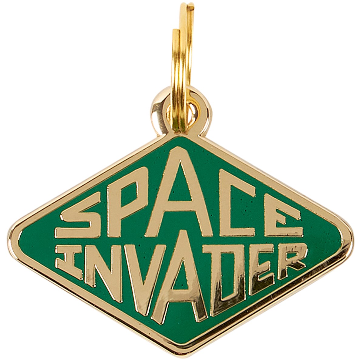 Space Invader Collar Charm - Metal, Enamel, Paper