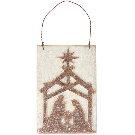 Holy Night Nativity Ornament - Wood, Wire, Mica