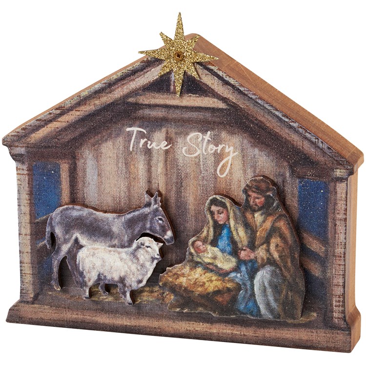 True Story Nativity Chunky Sitter - Wood, Metal, Glitter