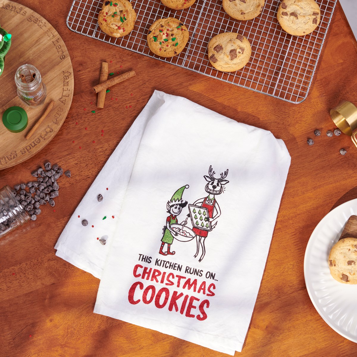 Kitchen Runs On Christmas Cookies Kitchen Towel - Cotton, Glitter