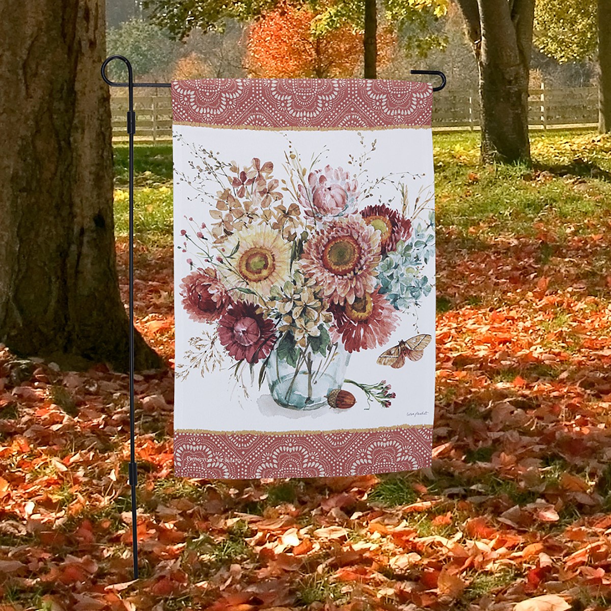 Fall Floral Vase Garden Flag - Polyester
