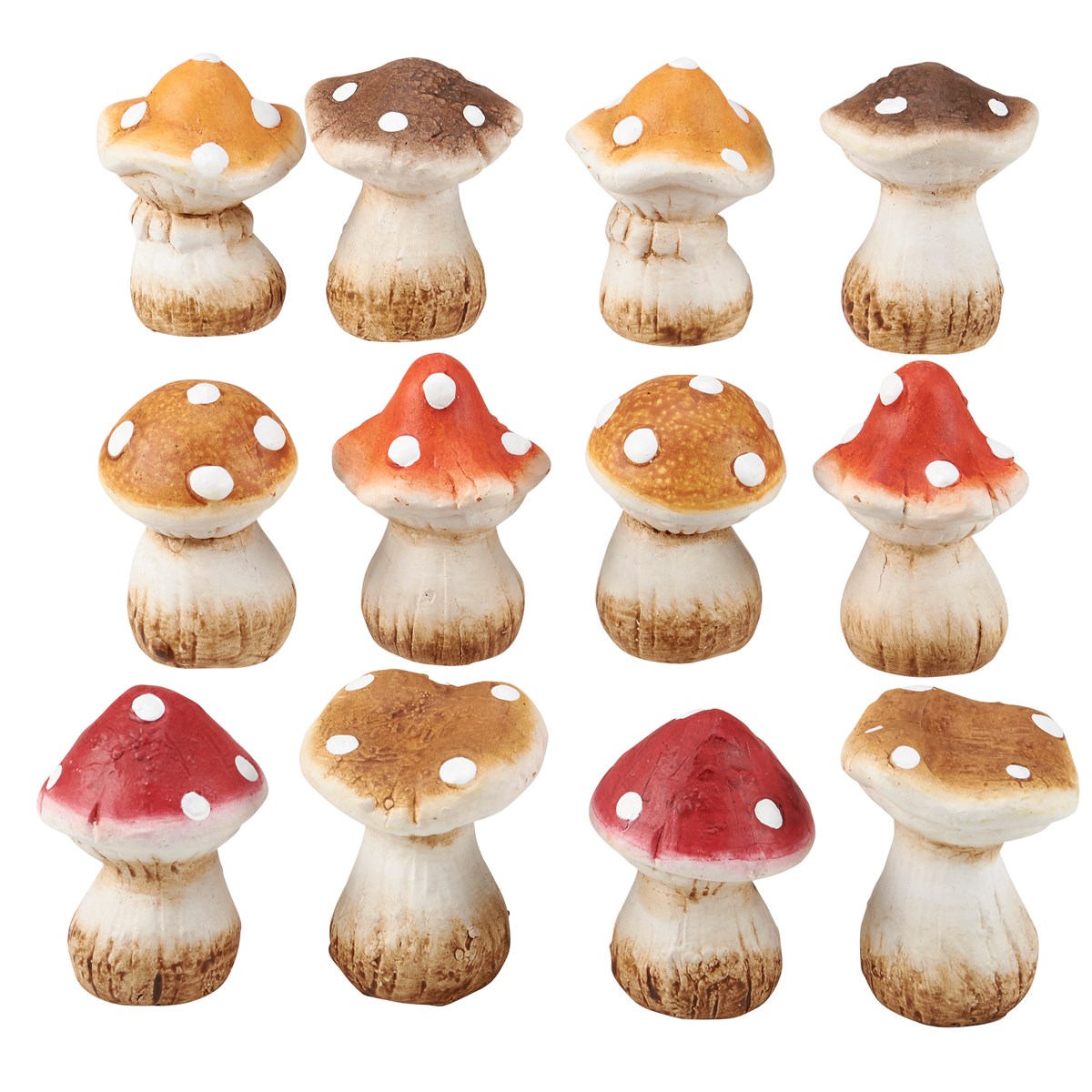 Small Mushrooms Figurine Set - Stoneware, Wood