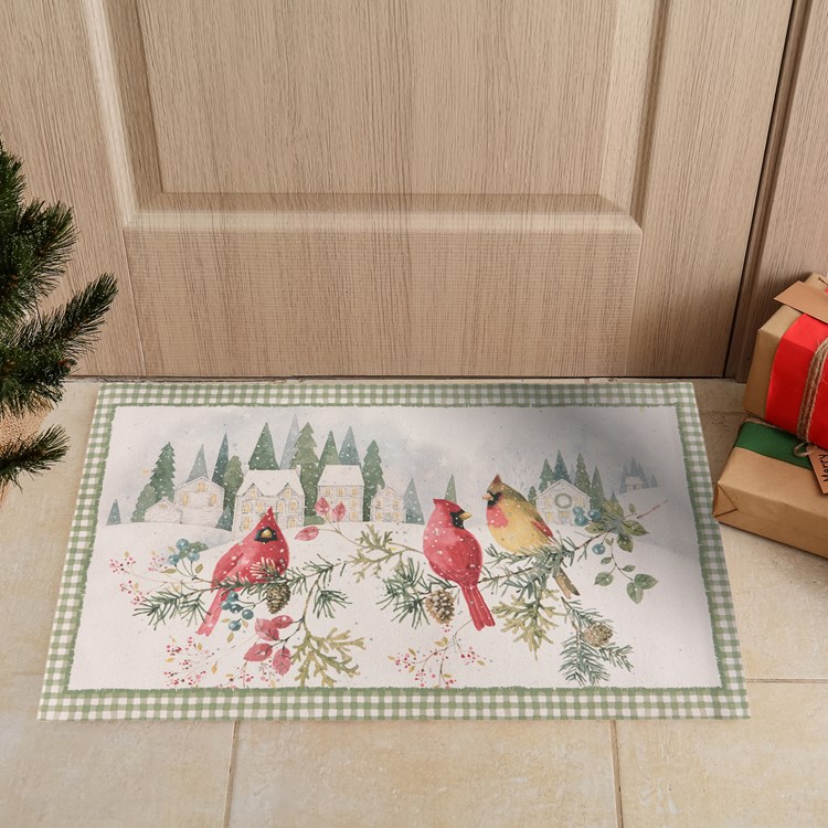 Winter Cardinal Rug - Polyester, PVC Skid-Resistant Backing