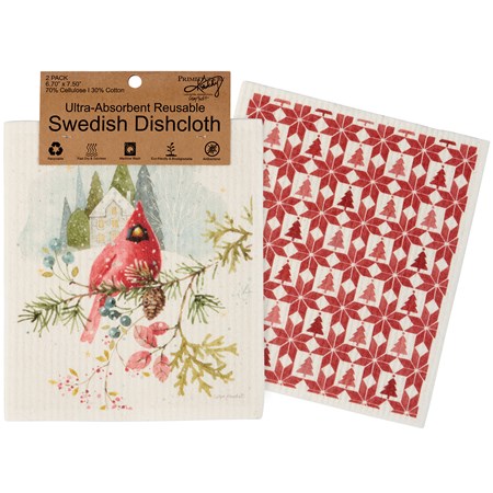 Winter Cardinal Swedish Dishcloth Set - Cellulose, Cotton
