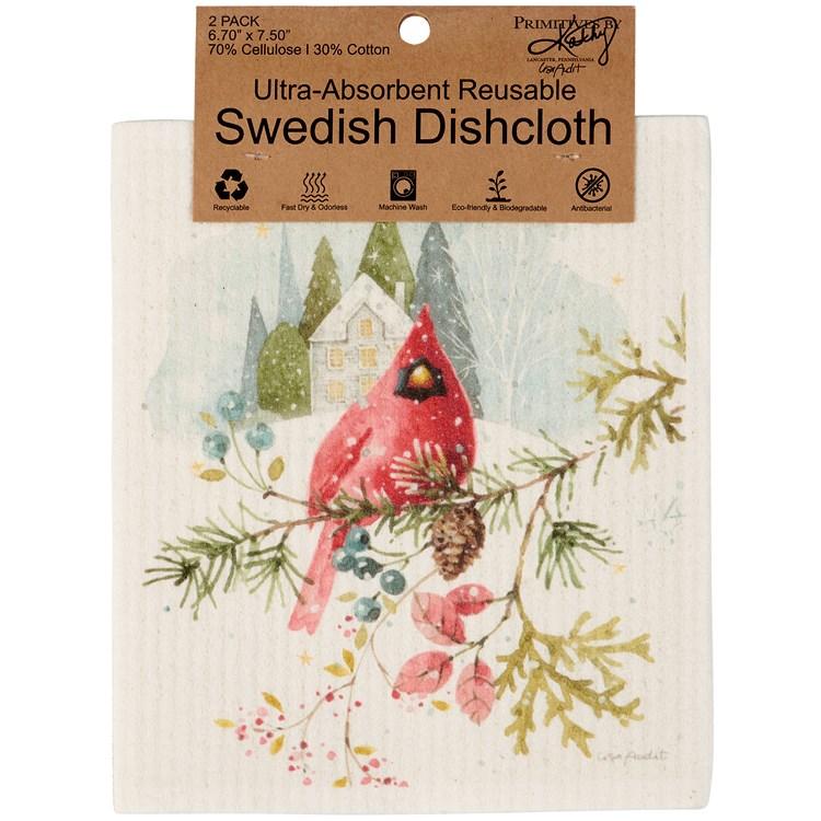 Winter Cardinal Swedish Dishcloth Set - Cellulose, Cotton