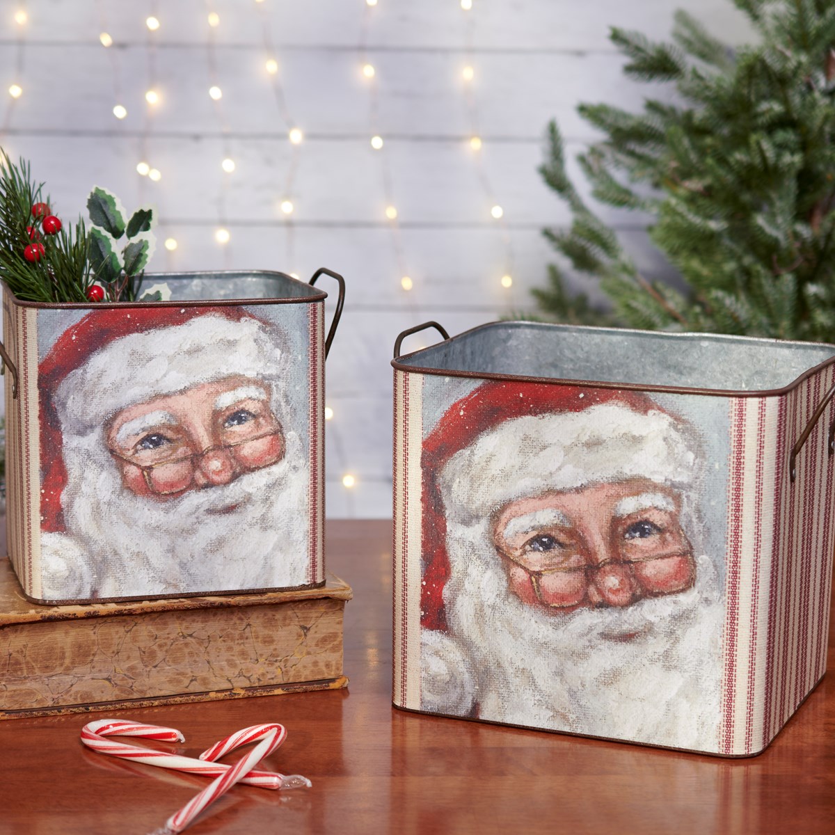 Merry Santa Bin Set - Metal, Paper