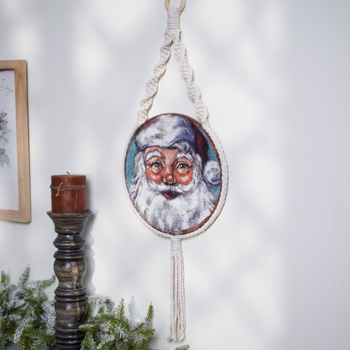 Merry Santa Hanging Decor - Wood, Cotton, Plastic