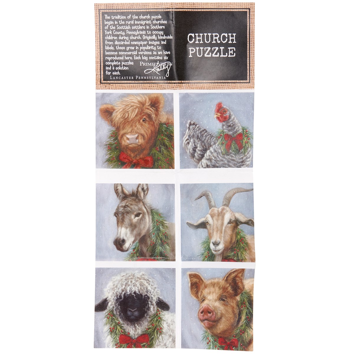 Christmas Animal Church Puzzle - Wood, Paper, Fabric, Metal, Ribbon