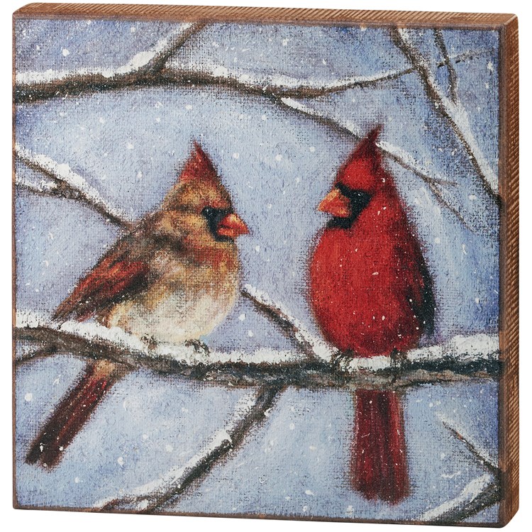 Cardinal Couple Box Sign - Wood